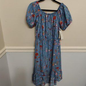 ob sess women's blue multi-color midi dress nwt